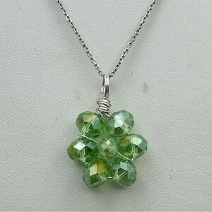 Italy 925 Sterling Silver Green Crystal Cluster Pendant Necklace New